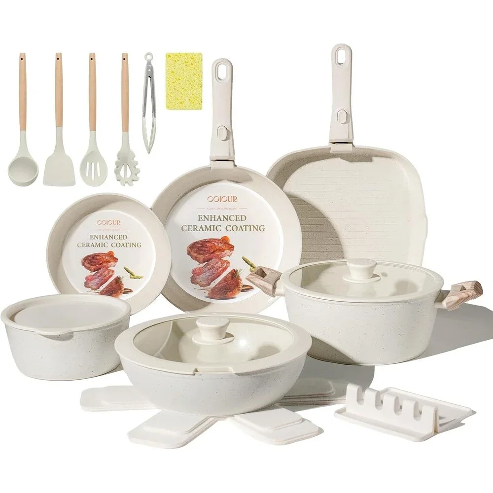 23Pcs Ceramic Cookware Set Non Stick Pots and Pans Set Non Toxic with Detachable